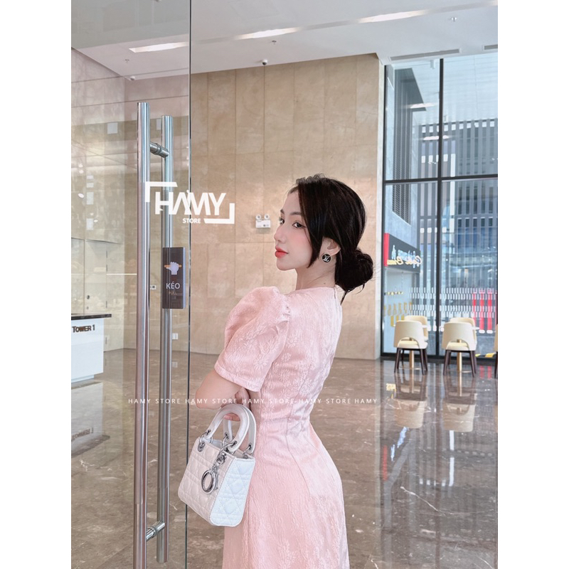 Đầm Tay Phồng Dây Đan Cổ