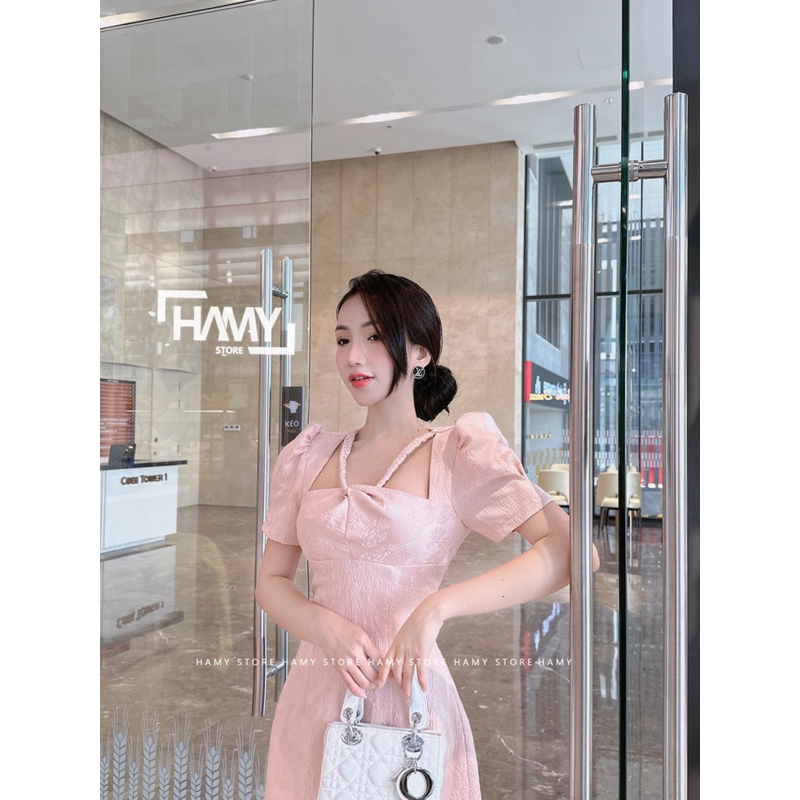 Đầm Tay Phồng Dây Đan Cổ