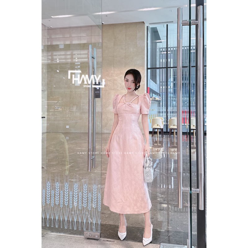 Đầm Tay Phồng Dây Đan Cổ