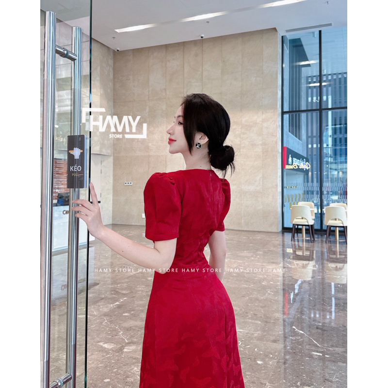 Đầm Tay Phồng Dây Đan Cổ