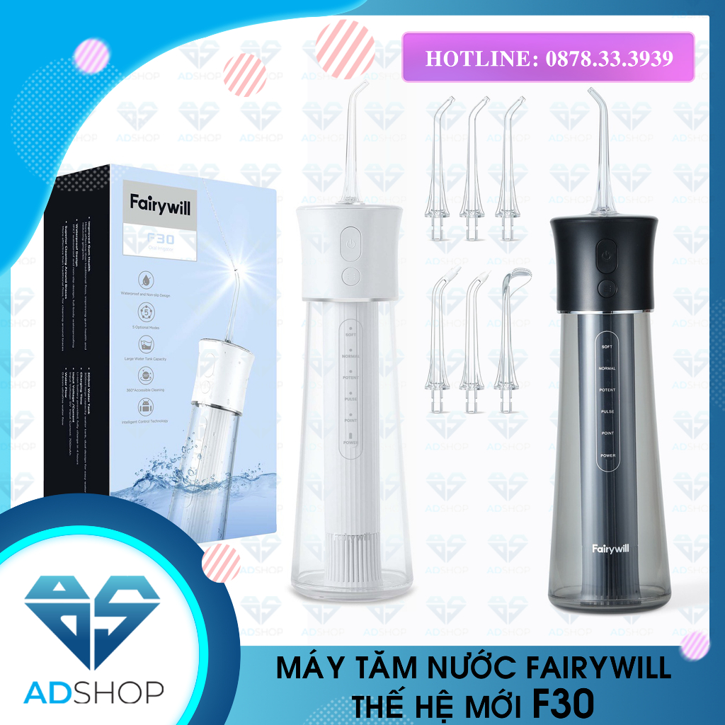 Tăm nước cầm tay Fairywill F30 - Tăm nước thế hệ mới, dễ mang đi du lịch
