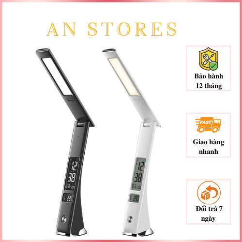 Đèn học tích điện để bàn bảo vệ mắt 3 chế độ sáng tích hợp đồng hồ led hiển thị đa năng cao cấp MU-11