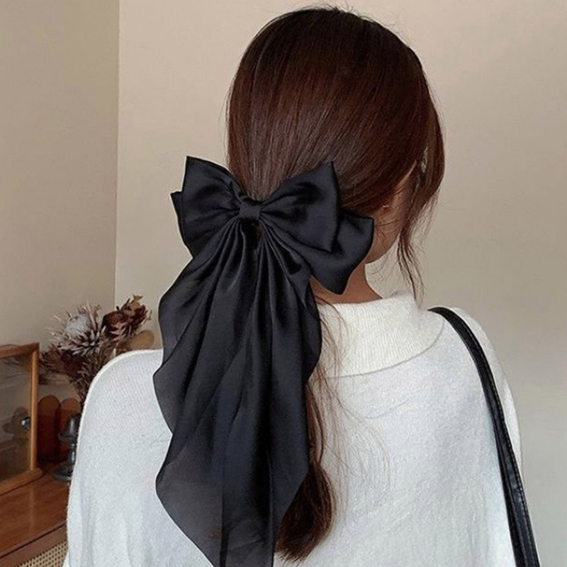 【coffeemate】⚡Kẹp Tóc Nơ Ruy Băng Dài Màu Trắng Thời Trang Thanh Lịch Dành Cho Nữ