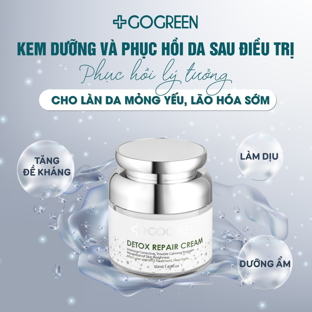 Kem phục hồi da Gogreen DETOX REPAIR CREAM dưỡng ẩm, làm dịu giảm đỏ và phục hồi da 50g