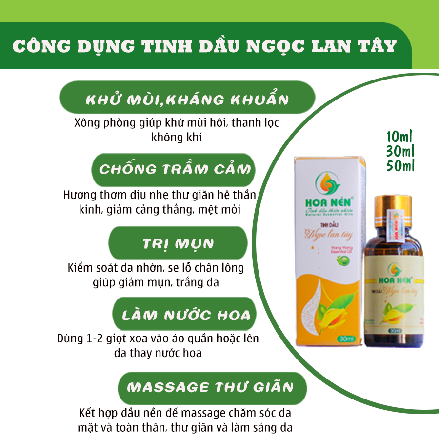 Tinh dầu Hoa Ngọc lan tây nguyên chất - Hoa Nén - Hương hoa thơm mát, khử mùi, ẩm mốc, đuổi muỗi, côn trùng - 10ml