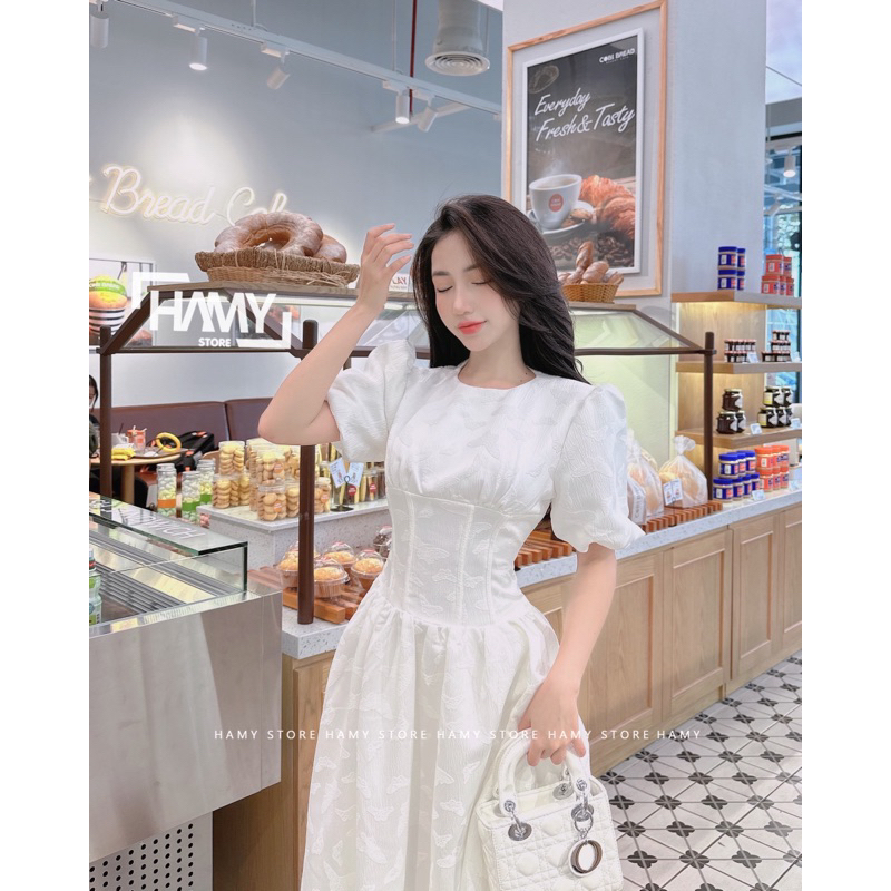 Đầm Nhún Eo Tay Bồng