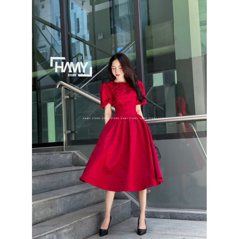 Đầm Nhún Eo Tay Bồng