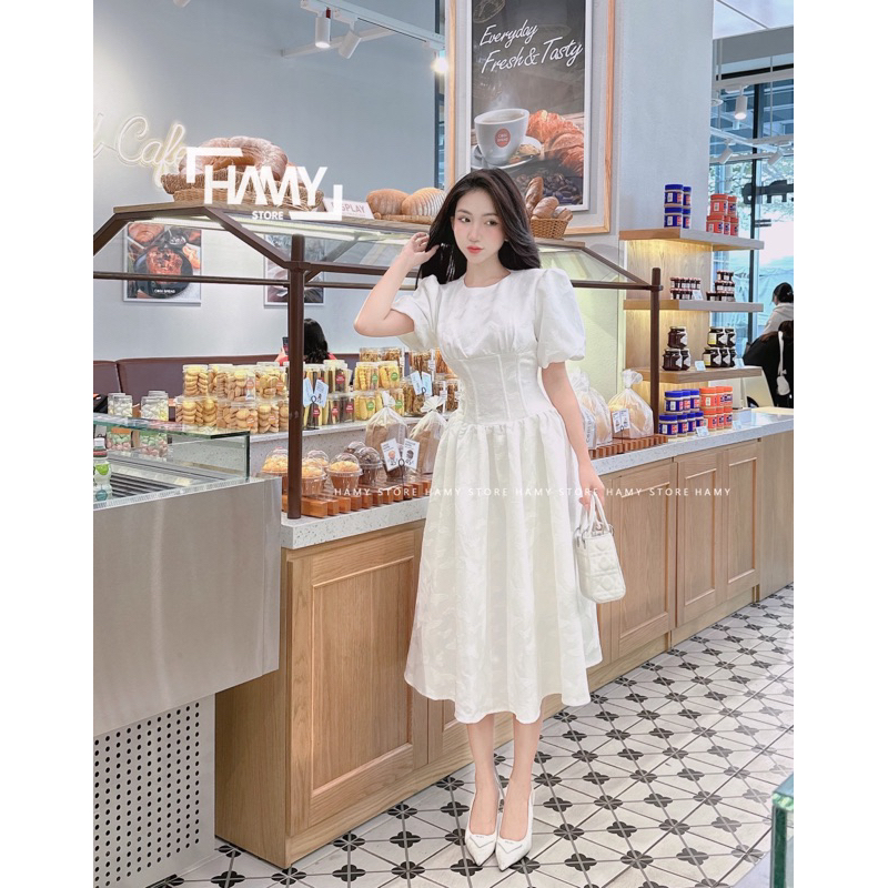 Đầm Nhún Eo Tay Bồng