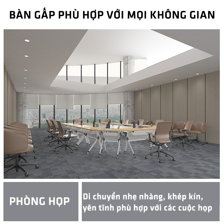 Bàn làm việc gấp gọn , nâng hạ có ngăn kéo dài 120cm , Có bánh xe di chuyển linh hoạt khóa bánh xe thông minh