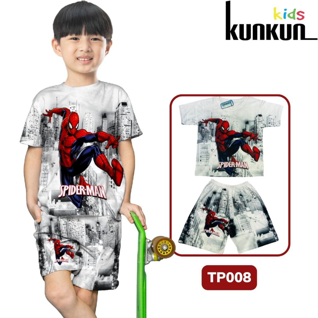 Quần áo bé trai Thun lạnh in hình Người Nhện spiderman Kunkun Kid TP008 - Đồ bộ trẻ em size đại từ 10-60kg