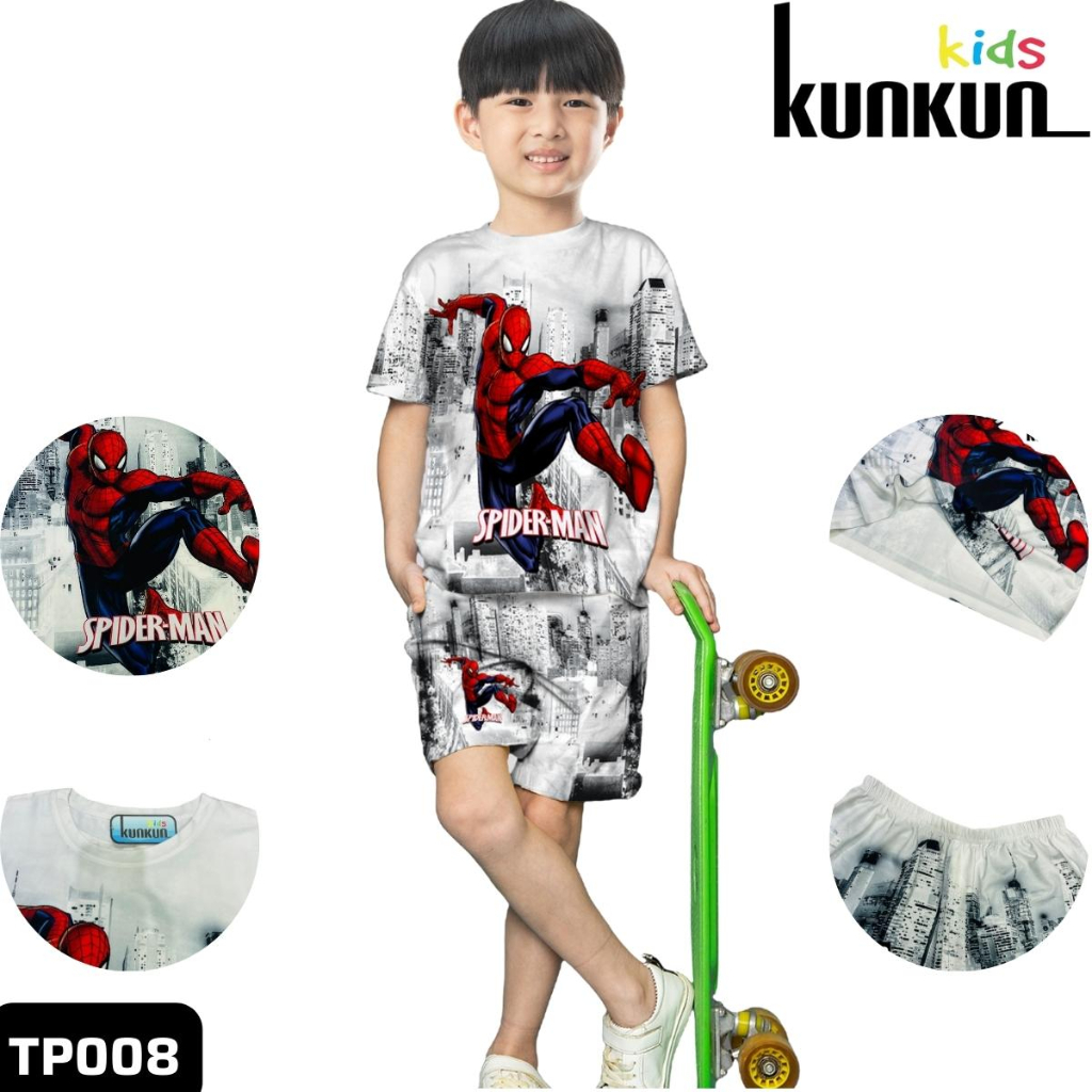 Quần áo bé trai Thun lạnh in hình Người Nhện spiderman Kunkun Kid TP008 - Đồ bộ trẻ em size đại từ 10-60kg