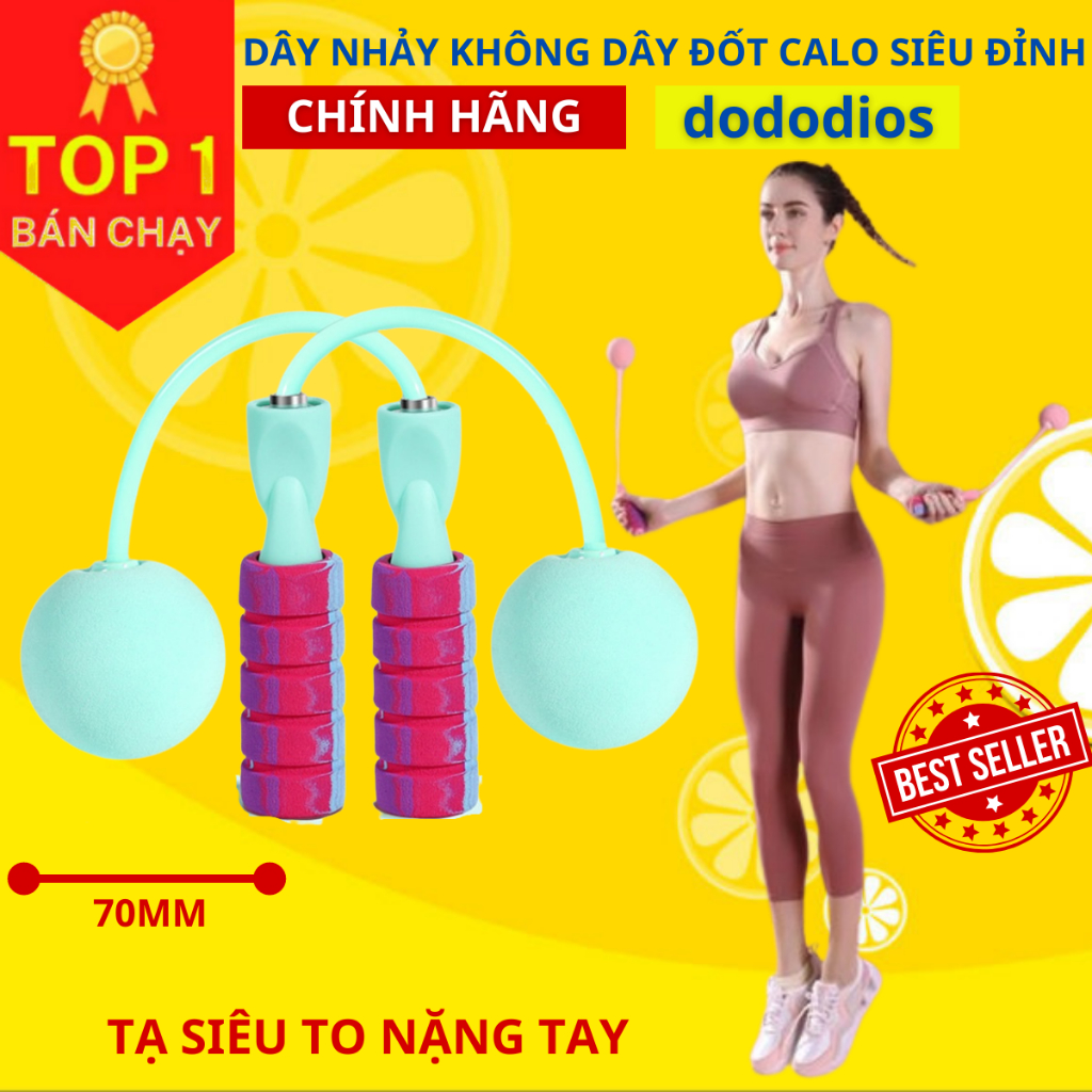 Dây nhảy thể dục giảm cân ko dây kèm 2 tạ lớn bóng to không tiếng ồn - Chính Hãng dododios