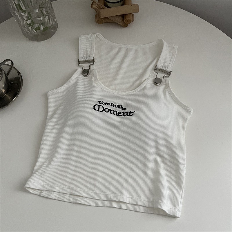 Áo Hai Dây Croptop Dáng Ôm Thêu Chữ Móc Khóa Cài Có Đệm Ngực Phong Cách Cá Tính Thời Trang Sugal TOP NU 073V2