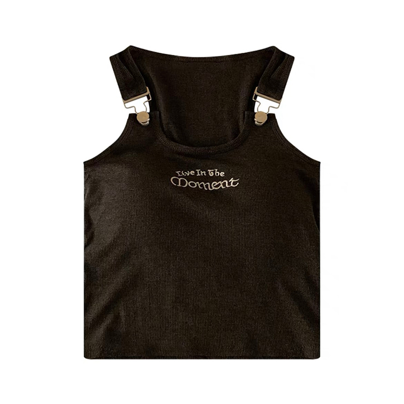 Áo Hai Dây Croptop Dáng Ôm Thêu Chữ Móc Khóa Cài Có Đệm Ngực Phong Cách Cá Tính Thời Trang Sugal TOP NU 073V2