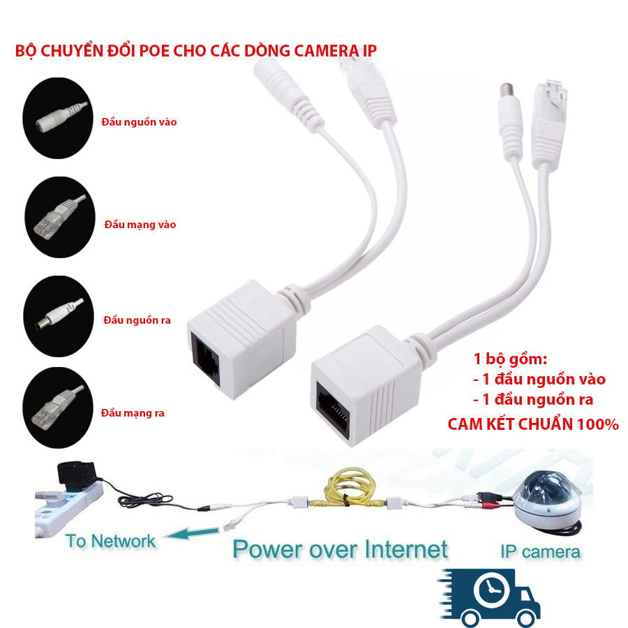 Bộ chuyển đổi POE cho Camera IP- Khoảng cách truyền tải 80M-Jack POE Cấp Nguồn Camera Cặp 2 Cái - Jac Nguồn POE Cho Cam