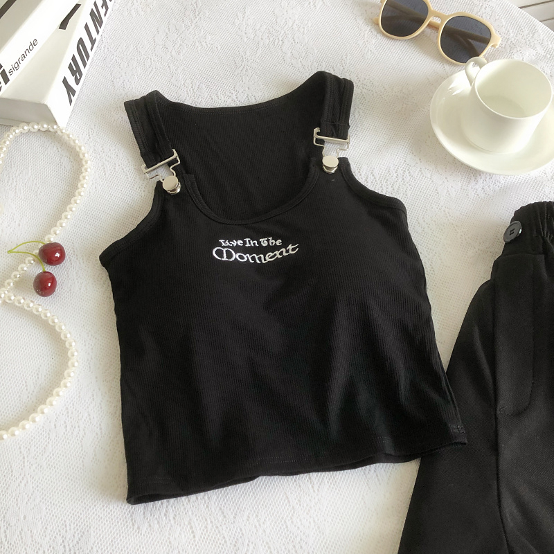 Áo Hai Dây Croptop Dáng Ôm Thêu Chữ Móc Khóa Cài Có Đệm Ngực Phong Cách Cá Tính Thời Trang Sugal TOP NU 073V3