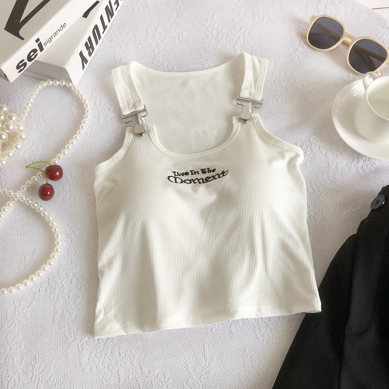 Áo Hai Dây Croptop Dáng Ôm Thêu Chữ Móc Khóa Cài Có Đệm Ngực Phong Cách Cá Tính Thời Trang Sugal TOP NU 073V3