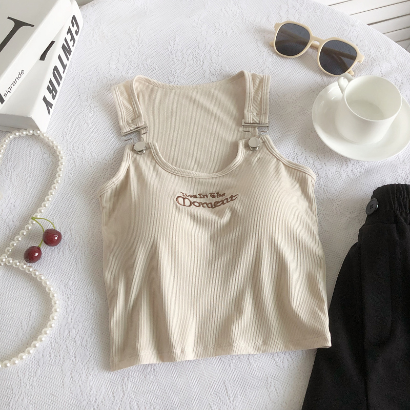 Áo Hai Dây Croptop Dáng Ôm Thêu Chữ Móc Khóa Cài Có Đệm Ngực Phong Cách Cá Tính Thời Trang Sugal TOP NU 073V3