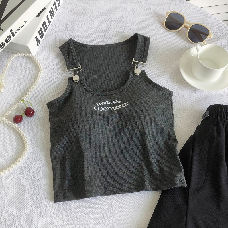 Áo Hai Dây Croptop Dáng Ôm Thêu Chữ Móc Khóa Cài Có Đệm Ngực Phong Cách Cá Tính Thời Trang Sugal TOP NU 073V3