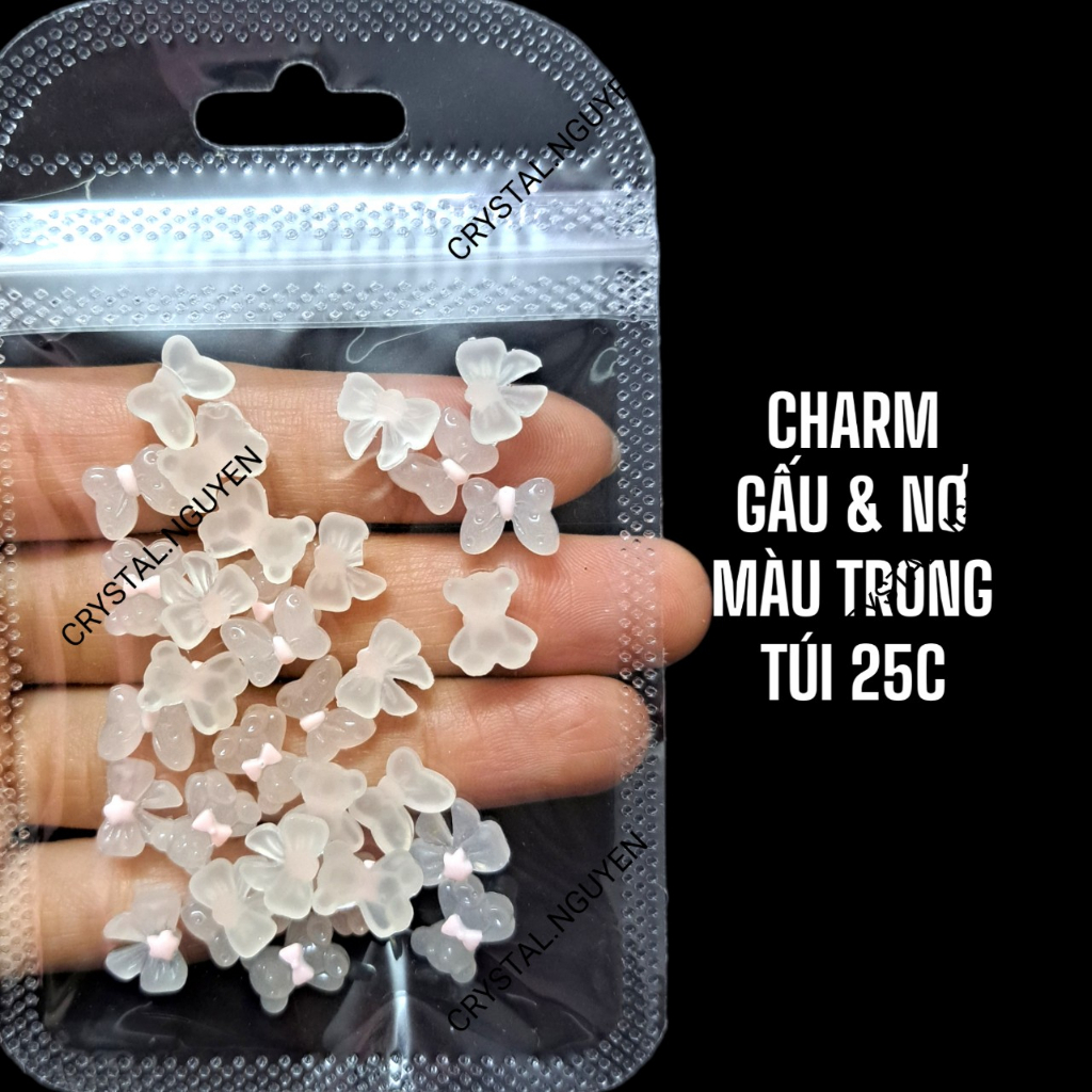 CHARM NAILS MIX GẤU & NƠ MÀU TRONG