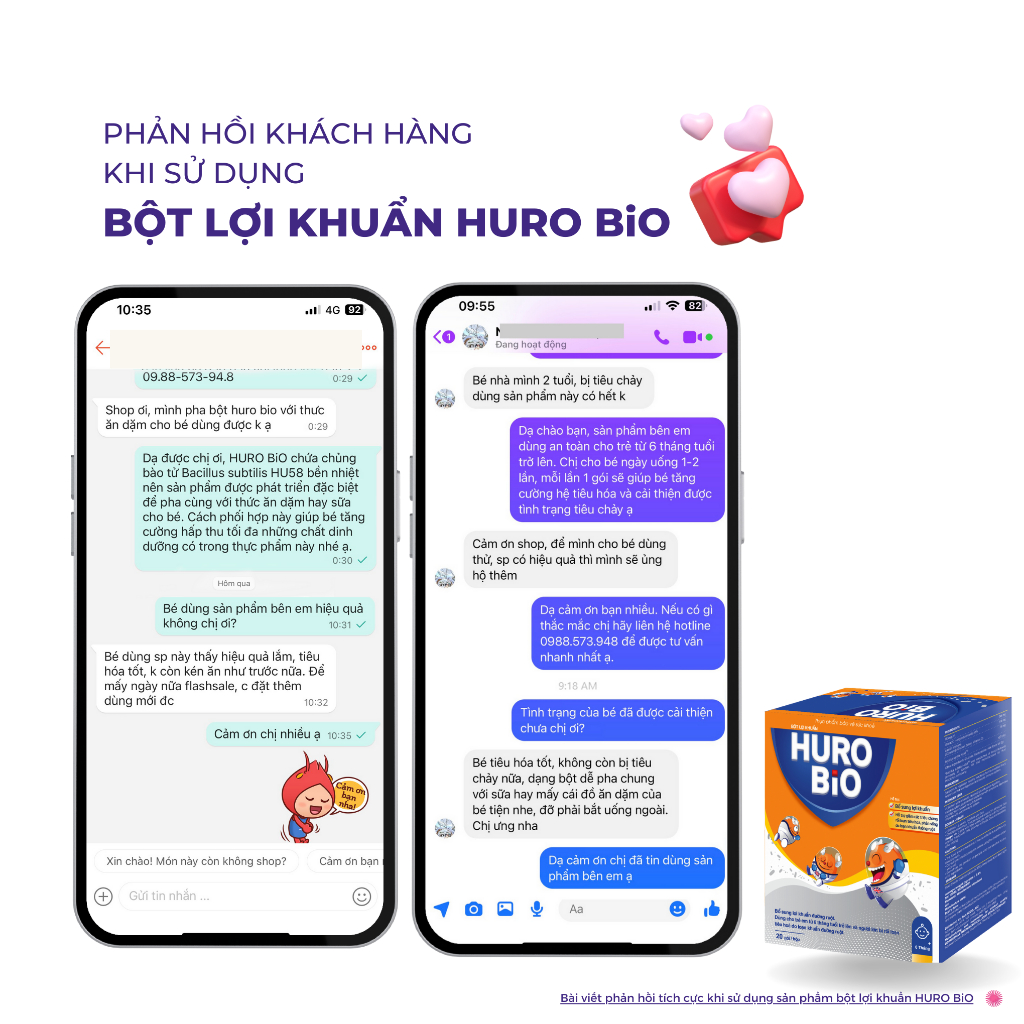 Men vi sinh cho bé HURO BIO bột lợi khuẩn giảm rối loạn tiêu hóa, Táo bón ở trẻ em Hộp