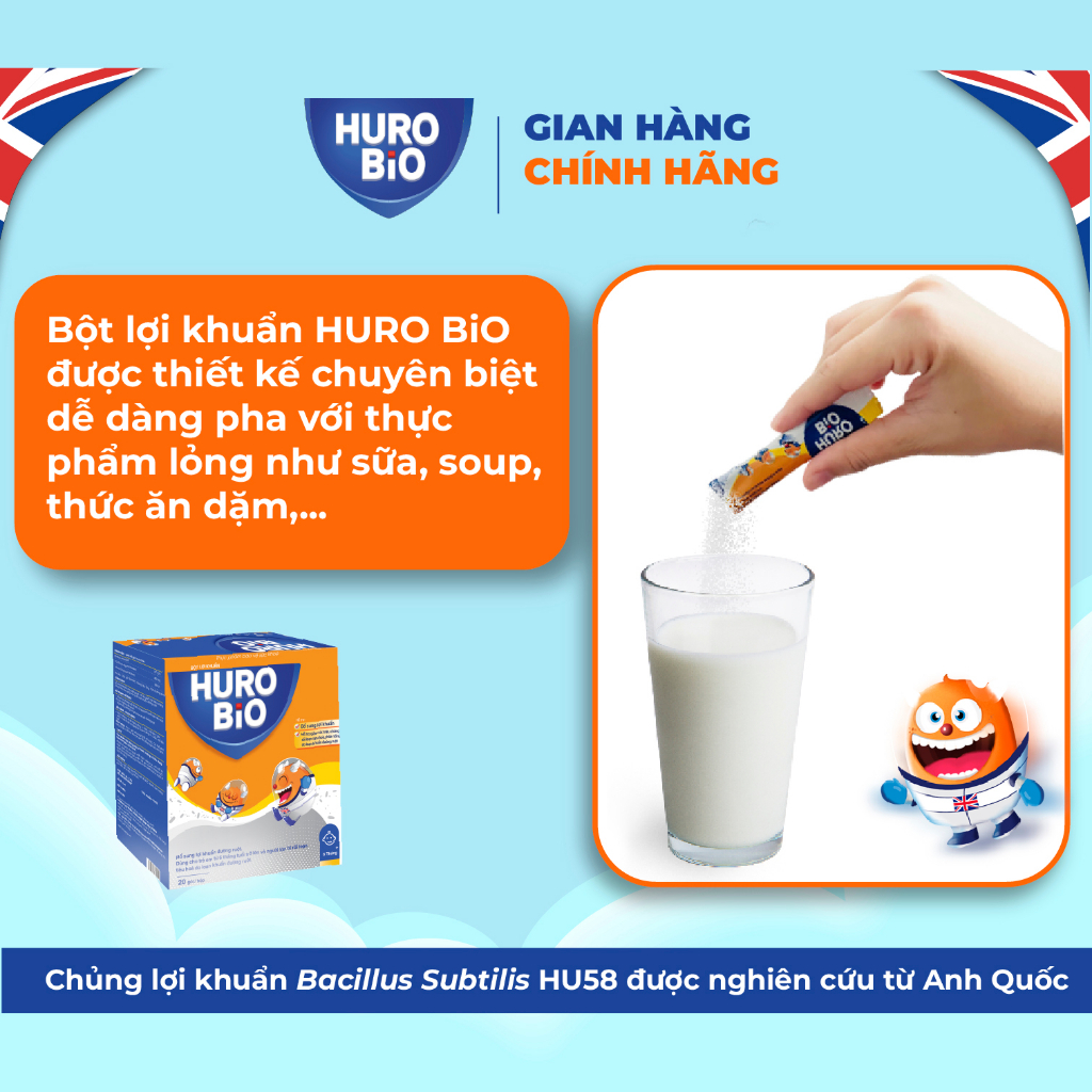 Men vi sinh cho bé HURO BIO bột lợi khuẩn giảm rối loạn tiêu hóa, Táo bón ở trẻ em Hộp