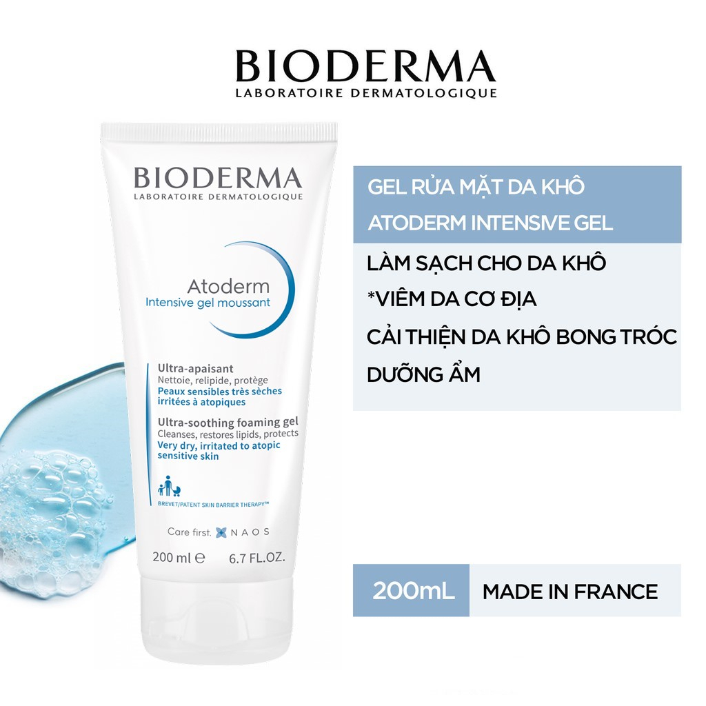 Sữa rửa mặt Bioderma Atoderm Intensive Gel Moussant 200ml - Gel làm sạch dịu nhẹ cho da rất khô và da cơ địa