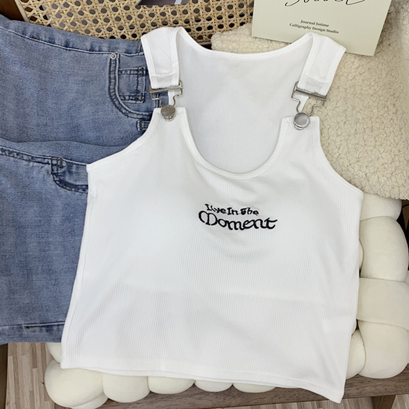 Áo Hai Dây Croptop Dáng Ôm Thêu Chữ Móc Khóa Cài Có Đệm Ngực Phong Cách Cá Tính Thời Trang Sugal TOP NU 073V1