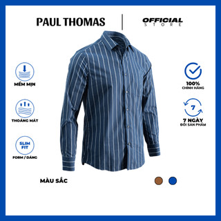 Áo sơ mi dài tay nam cao cấp, navy kẻ sọc, nâu kẻ sọc, hàng chính hãng - paul thomas