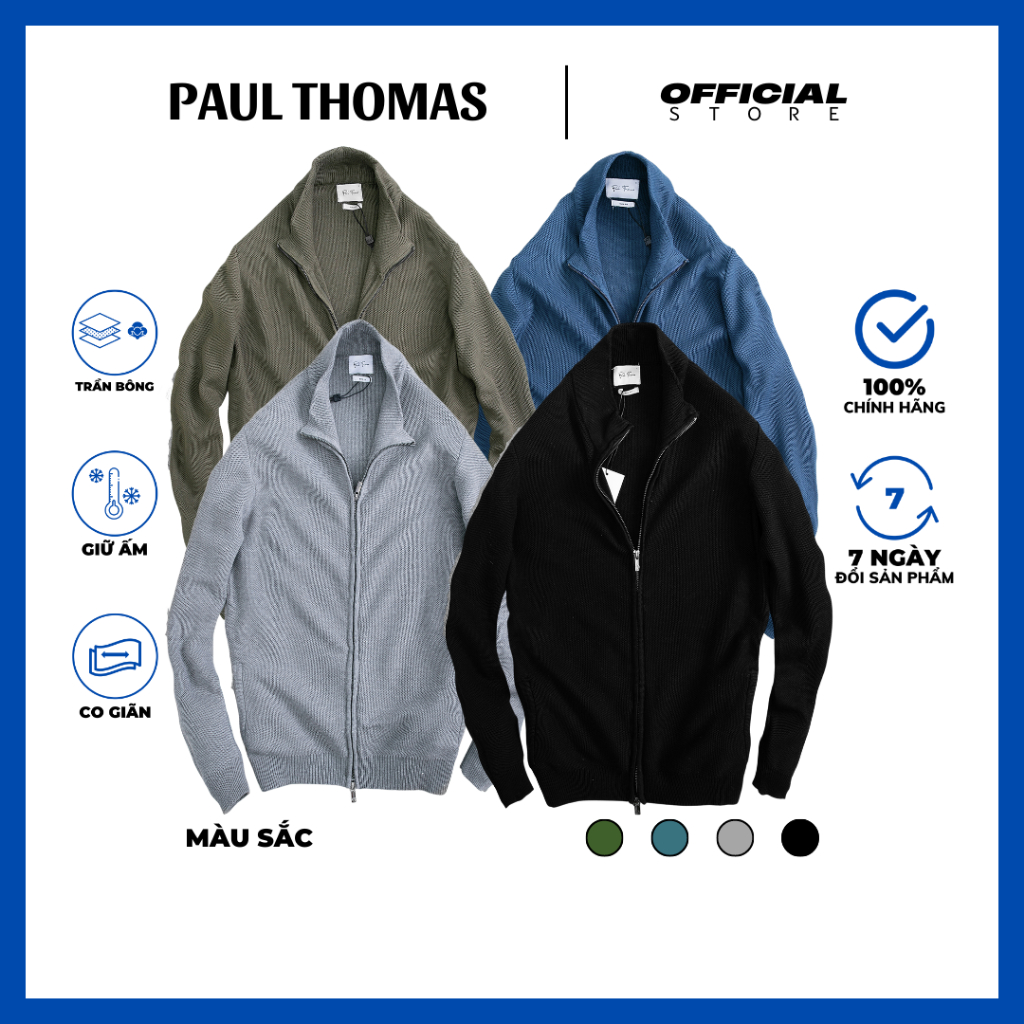 ÁO KHOÁC LEN NAM HÀNG CAO CẤP KÉO KHÓA 2 CHIỀU, CHẤT LEN SIÊU CO GIÃN, MỀM, ẤM - PAUL THOMAS