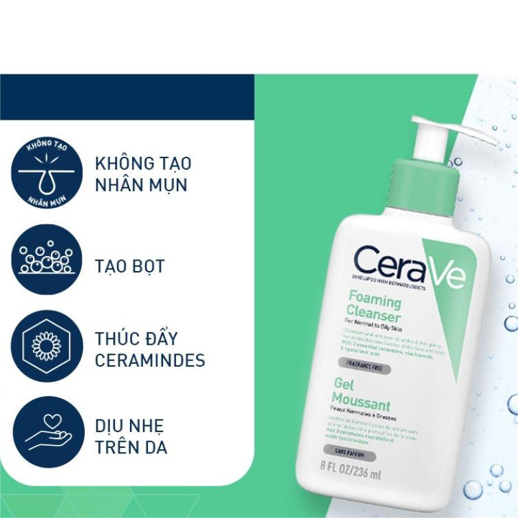 Saul Sa rửa mặt giúp làm sạch sâu dành cho da dầu Cerave Foaming Facial Cleanser Oil Control 236ML