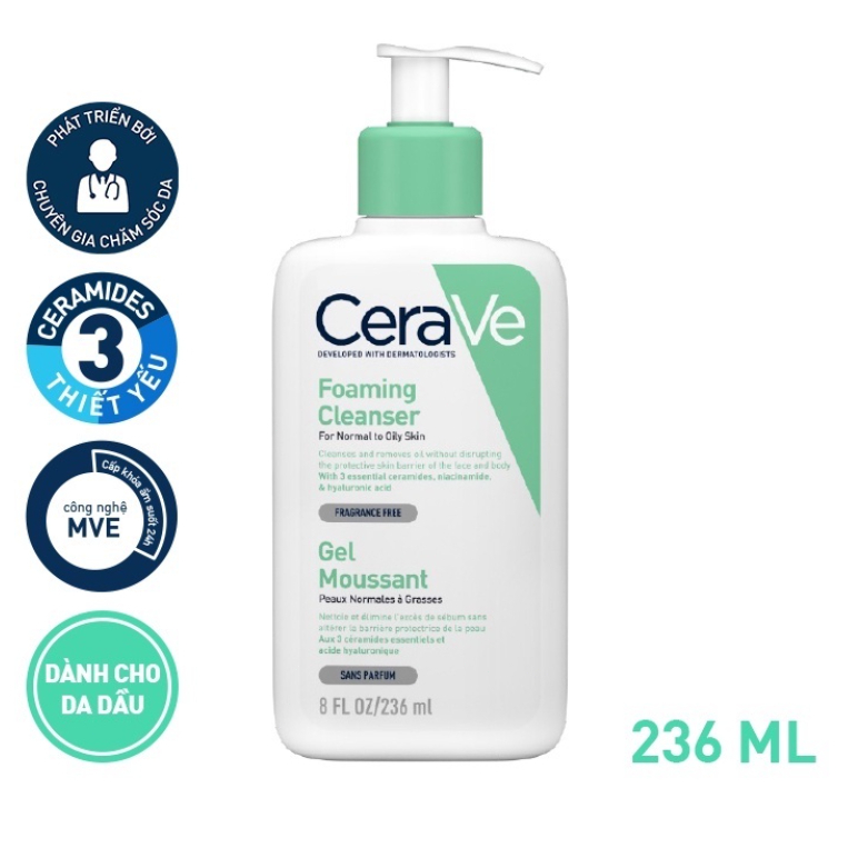 Saul Sa rửa mặt giúp làm sạch sâu dành cho da dầu Cerave Foaming Facial Cleanser Oil Control 236ML
