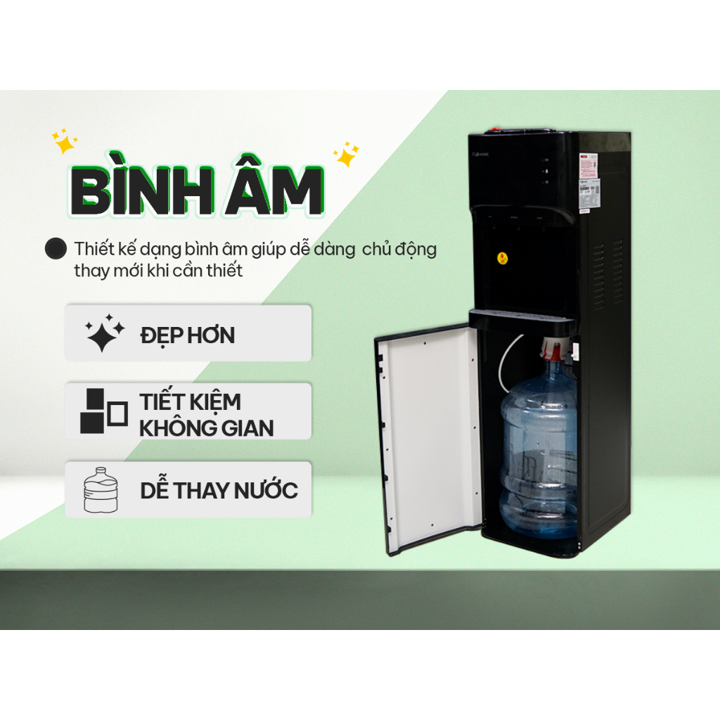 Cây nước nóng lạnh nhập khẩu bình âm Nhật Bản Fujihome WD606 tiết kiệm điện, máy nước nóng lạnh mini