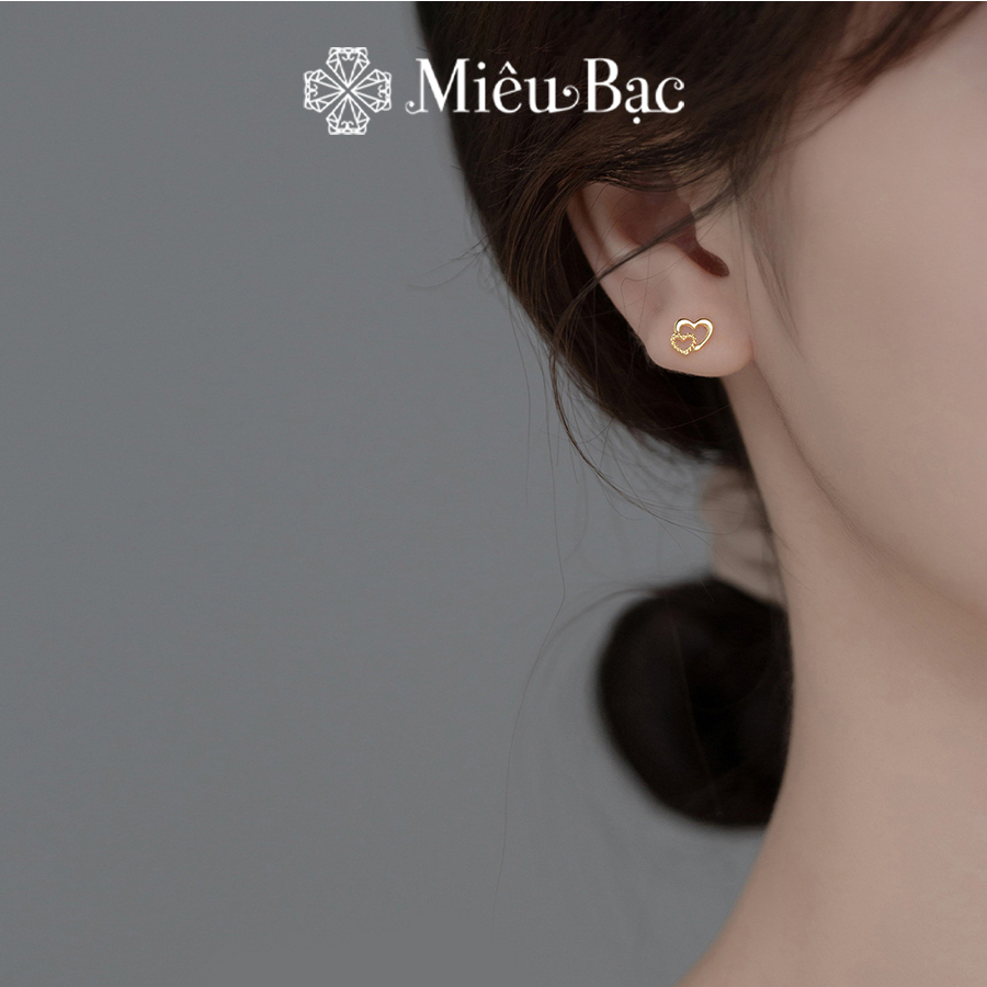 Bông tai bạc nữ Miêu Bạc trái tim dễ thương chất liệu bạc 925 thời trang phụ kiện trang sức MB21