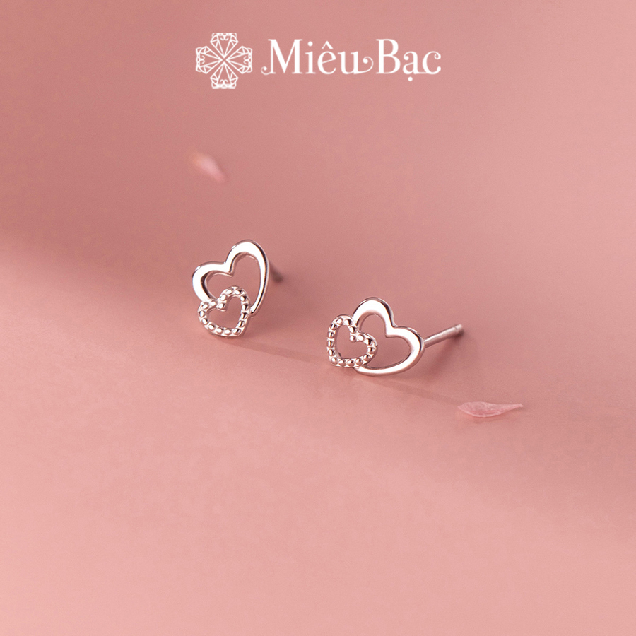 Bông tai bạc nữ Miêu Bạc trái tim dễ thương chất liệu bạc 925 thời trang phụ kiện trang sức MB21