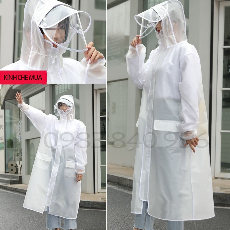 Áo Mưa Trong Suốt Dáng Dài Vành Rộng Có Khóa Kéo