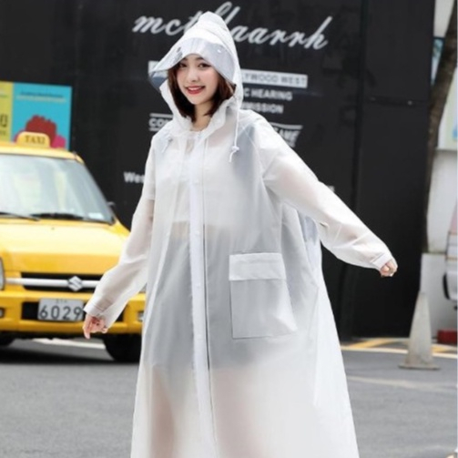 Áo Mưa Trong Suốt Dáng Dài Vành Rộng Có Khóa Kéo