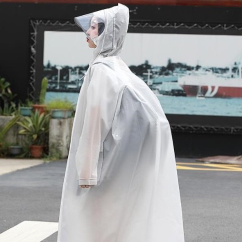 Áo Mưa Trong Suốt Dáng Dài Vành Rộng Có Khóa Kéo