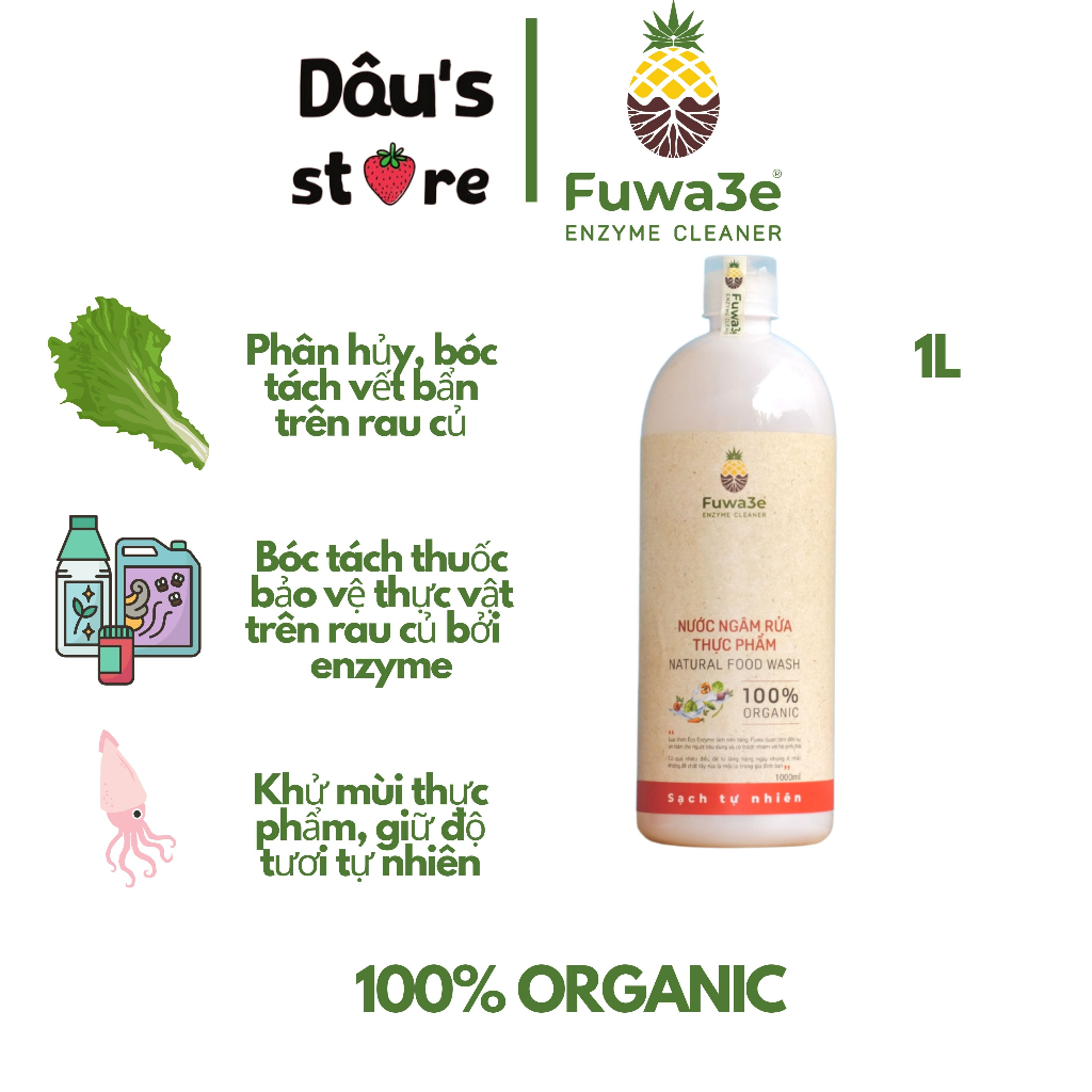 Nước ngâm rau củ quả Fuwa3e organic sinh học làm sạch thực phẩm 100% Enzyme từ dứa - Daustore