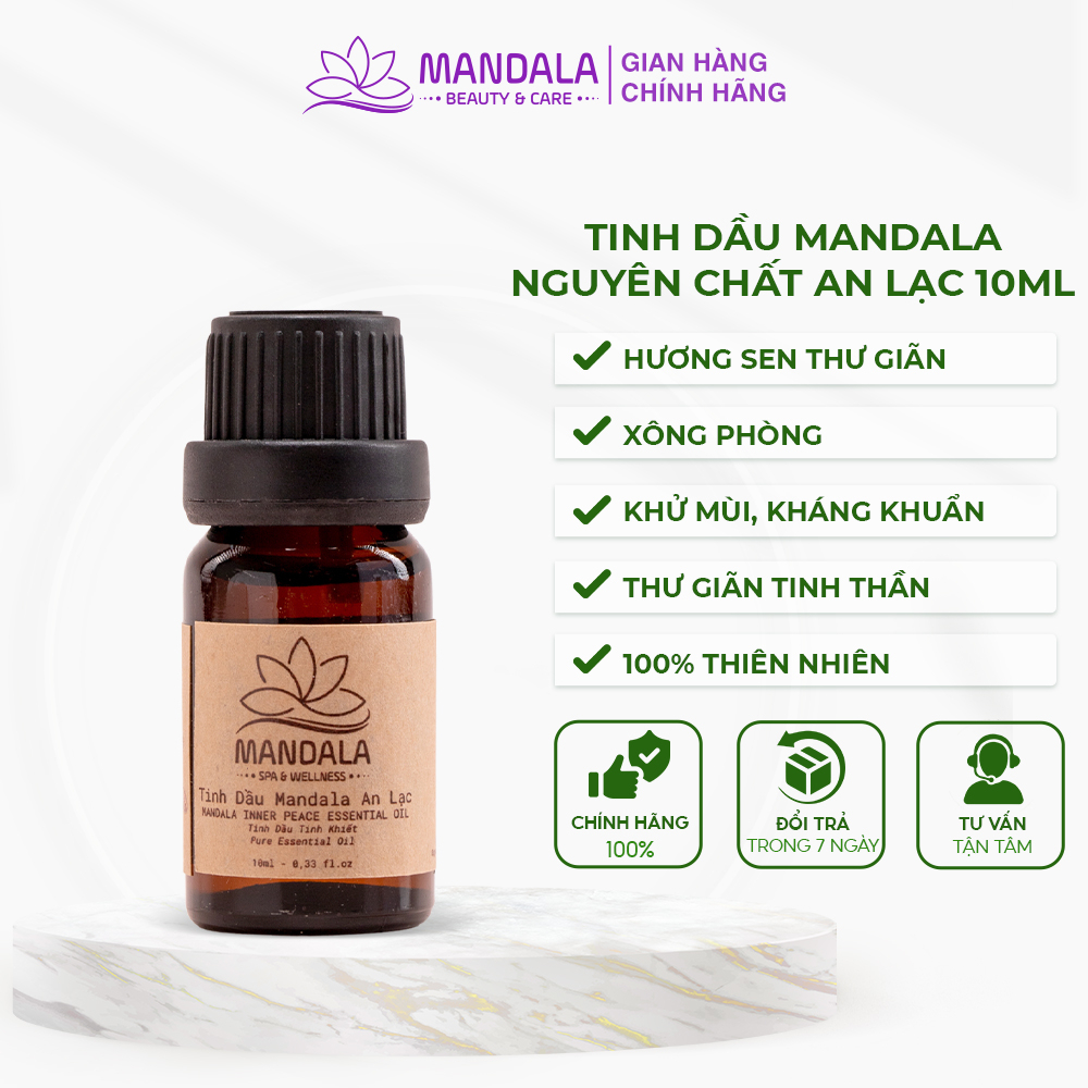 Tinh Dầu Xông, Tinh Dầu Bôi Thoa Nguyên Chất, Mandala An Lạc 10ml Hương Sen