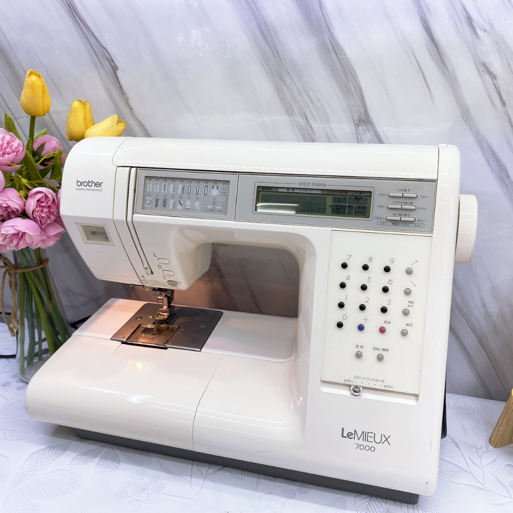 Máy May, Máy khâu Nhật May Thêu Brother Tendy 7000, Lemieux, Tendy Specia - Thêu Con Vật & Chữ - Màu Trắng và Hồng