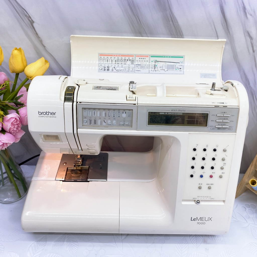 Máy May, Máy khâu Nhật May Thêu Brother Tendy 7000, Lemieux, Tendy Specia - Thêu Con Vật & Chữ - Màu Trắng và Hồng