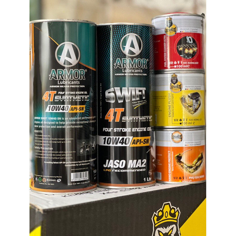 Tặng 1 trong 3 lon Phụ gia Sprayking khi mua Nhớt Xe Máy ARMOR SWIFT 10W40 full tổng hợp