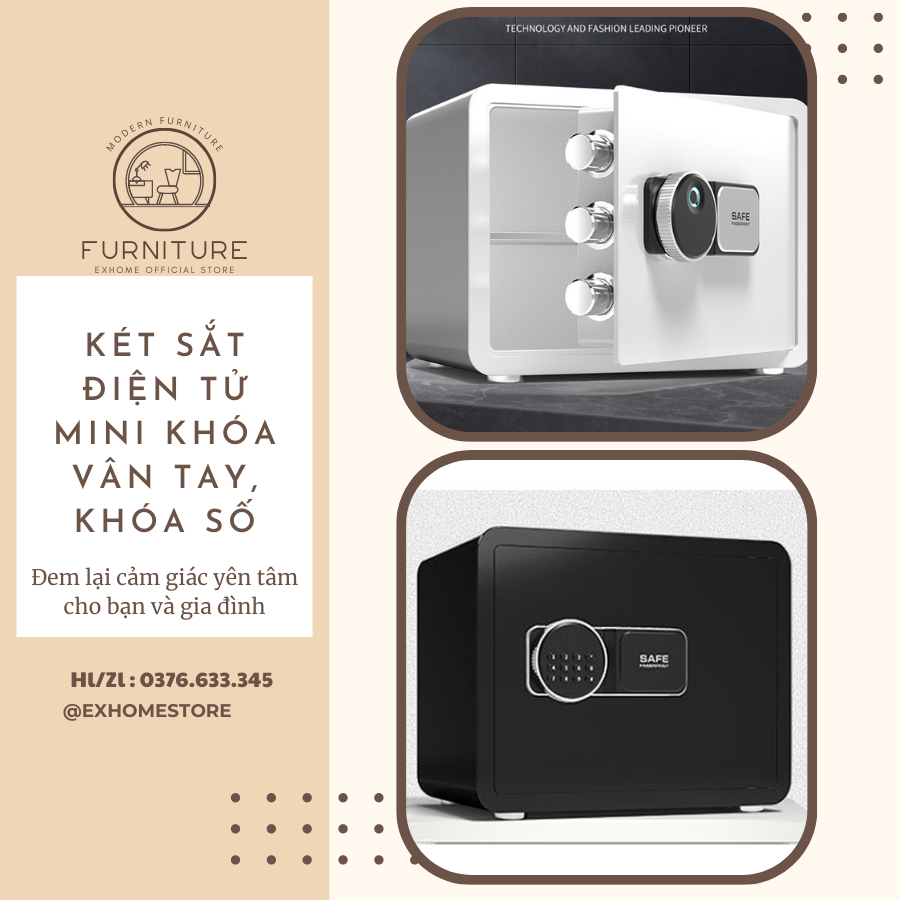 Két Sắt Mini Thông Minh Cao Cấp Sử Dụng Khoá Vân Tay Hoặc Khoá Số - Két Sắt Nhỏ Thông Minh Di Động