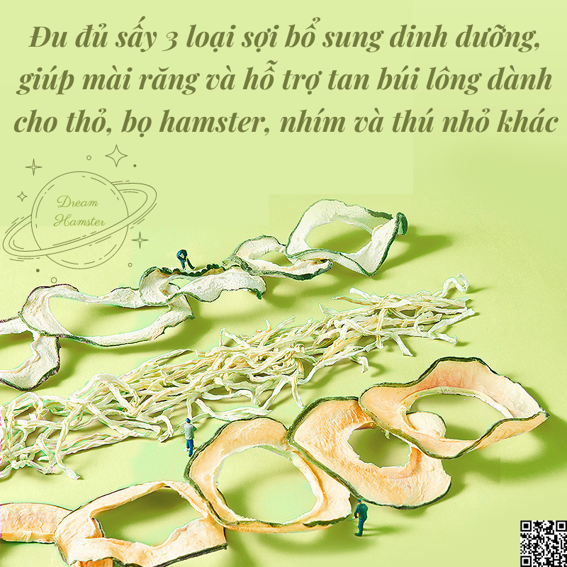 Đu đủ sấy 3 Yee loại sợi bổ sung dinh dưỡng, giúp mài răng và hỗ trợ tan búi lông dành cho thỏ, bọ hamster, nhím...