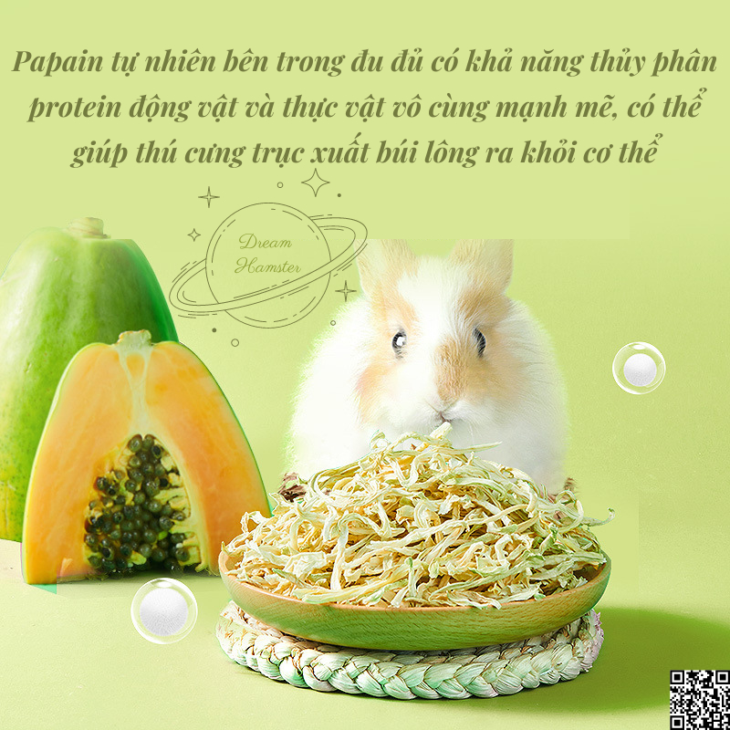 Đu đủ sấy 3 Yee loại sợi bổ sung dinh dưỡng, giúp mài răng và hỗ trợ tan búi lông dành cho thỏ, bọ hamster, nhím...