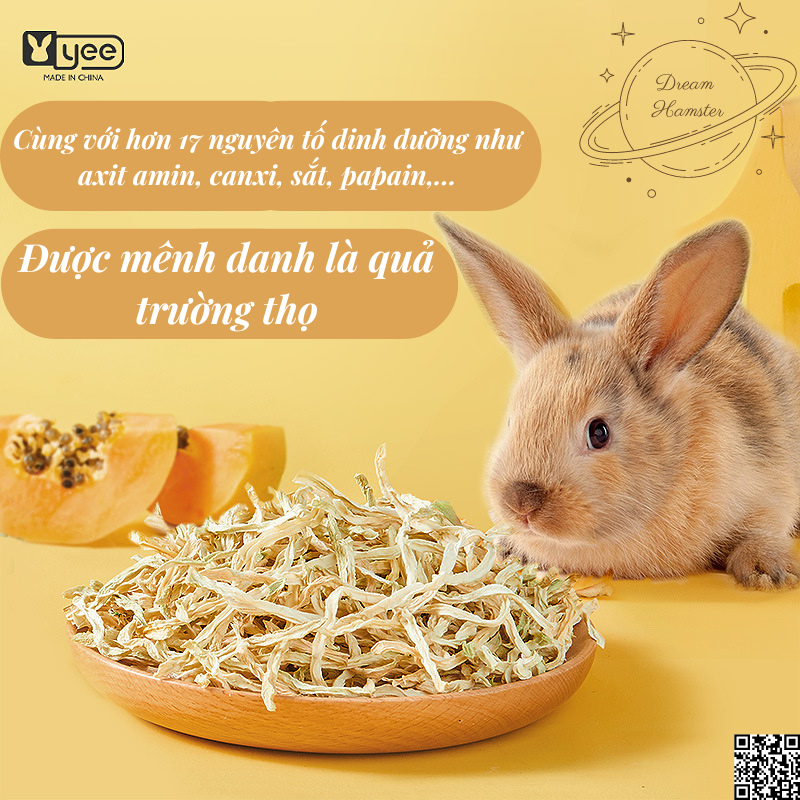 Đu đủ sấy 3 Yee loại sợi bổ sung dinh dưỡng, giúp mài răng và hỗ trợ tan búi lông dành cho thỏ, bọ hamster, nhím...