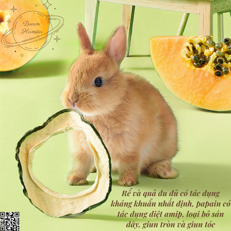 Đu đủ sấy 3 Yee loại sợi bổ sung dinh dưỡng, giúp mài răng và hỗ trợ tan búi lông dành cho thỏ, bọ hamster, nhím...