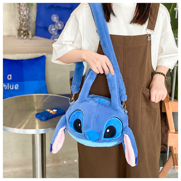 [Hàng sẵn] Túi xách đeo vai gấu bông Hình chú chó Stitch Dây Nhung Mềm Mịn dễ thương cho bạn nữ