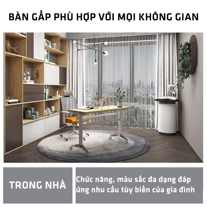 Bàn làm việc gấp gọn , nâng hạ có ngăn kéo dài 120cm , Có bánh xe di chuyển linh hoạt khóa bánh xe thông minh
